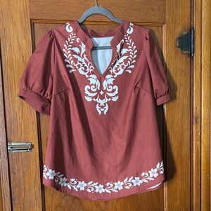 Women's Rust Embroidered Top
